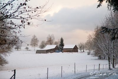 Barns in the snow. / Scheunen im Schnee. Geolehrpfad, Tännesberg, Oberpfalz, Bayern.
